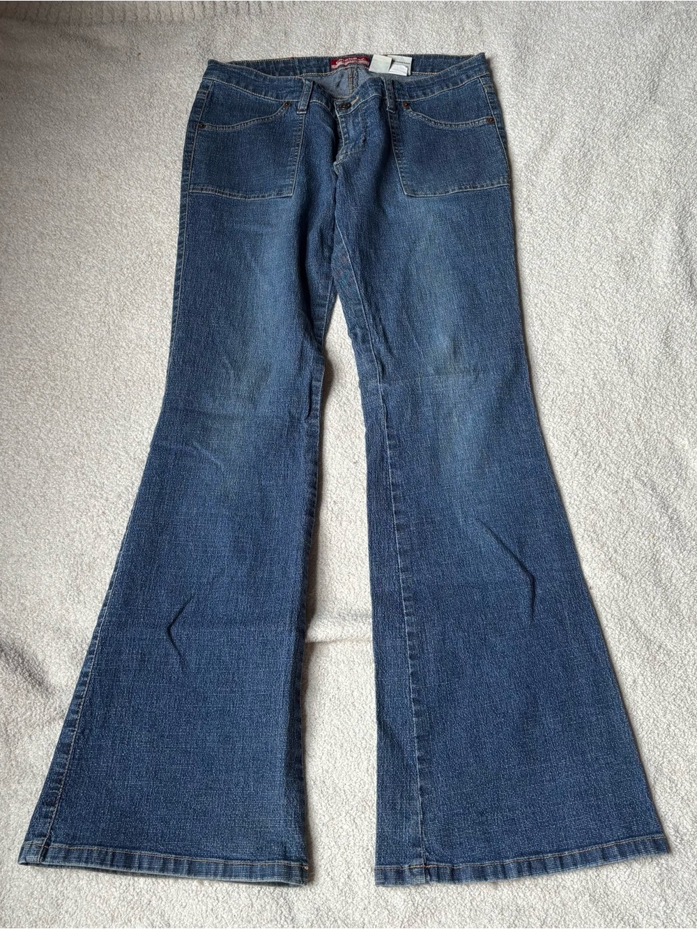 Vintage Y2K Unionbay Stretch Medium Wash Flare Jeans Patch Pockets Size 7